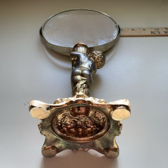 HTF VTG Rare French 14”Vanity 7”Mirror Gold Ormolu Cherub Stylebuilt Matson Type - Picture 12 of 14